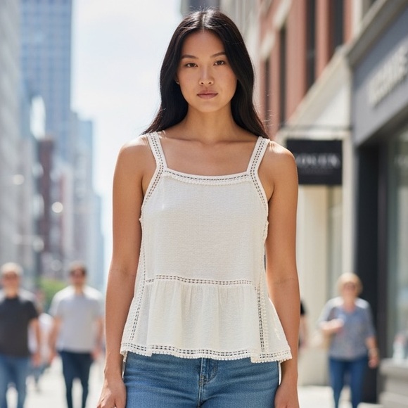 J. Crew Tops - J. Crew Point Sur Tank Top Womens Large White
Embroidered Trim Style L3077